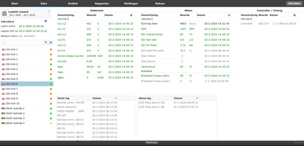 Web portaal 110 Alarm log
