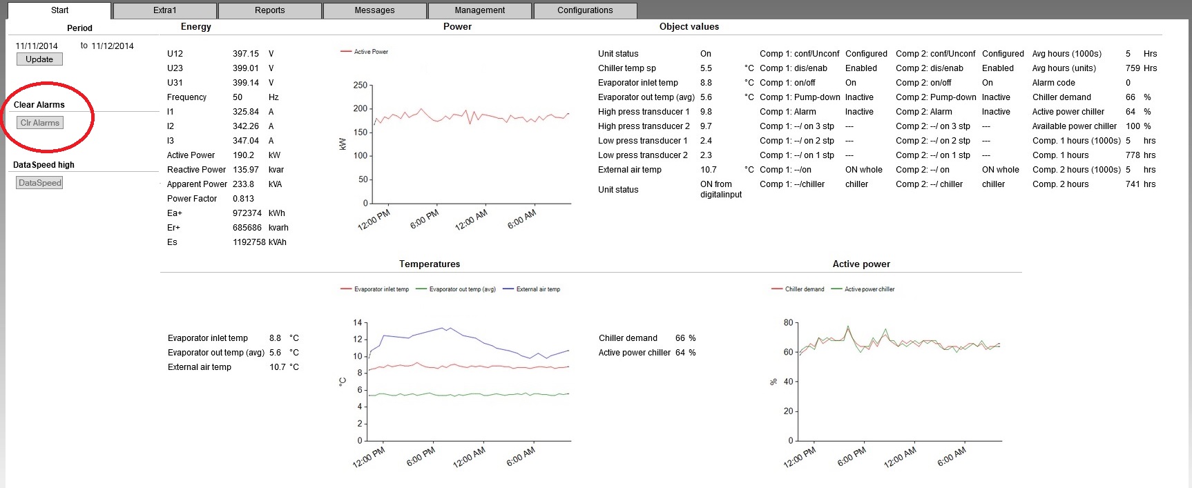 Chiller clear alarms